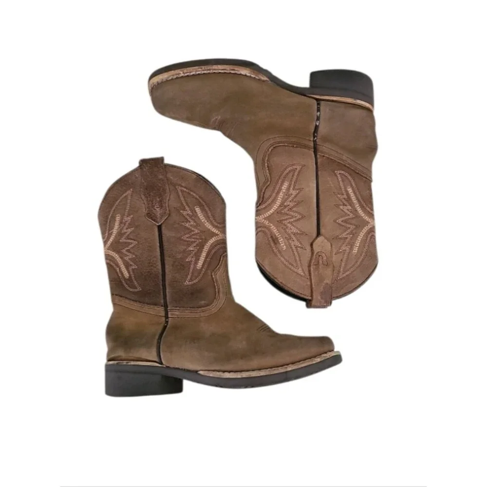 J.B. Dillon Kids Brown Leather Cowboy Boots Youth Size 13 Western Rodeo Unisex